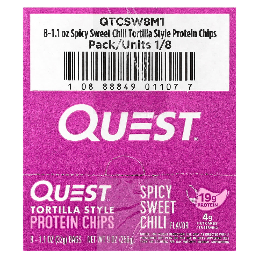 Quest Nutrition, Протеиновые чипсы по типу тортильи, острый сладкий перец чили, 8 пакетиков по 32 г (1,1 унции)