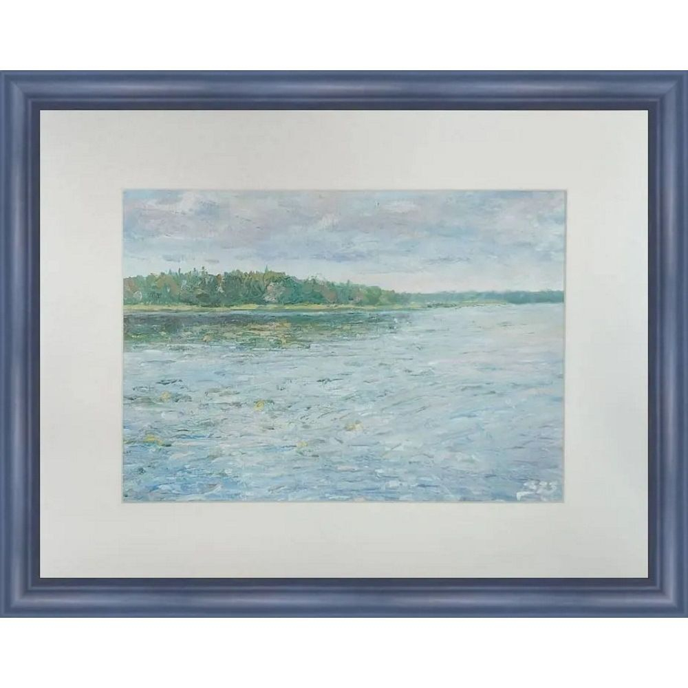 Картина авторская маслом на бумаге в паспарту 30х40 см на стену для интерьера "Тихая Вуокса"