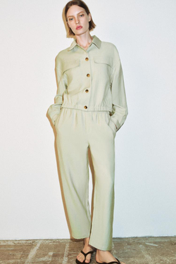 ZARA БРЮКИ CARROT FIT С ЭЛАСТИЧНЫМ ПОЯСОМ, ЦВЕТ МОРСКОЙ ВОЛНЫ