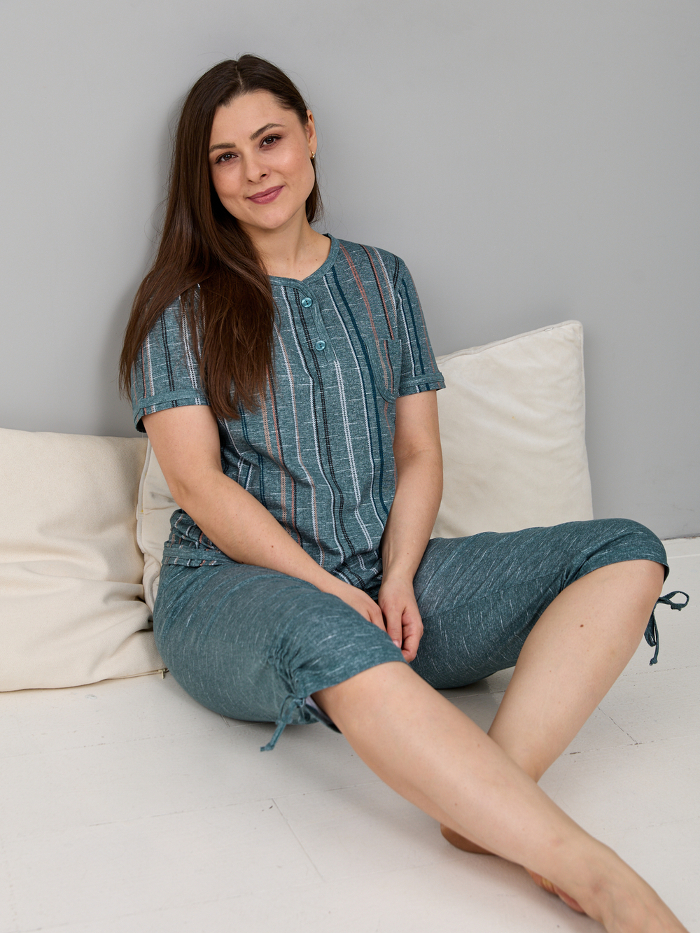 Пижама с бриджами КД-61/рогожкаизумруд-цепочка