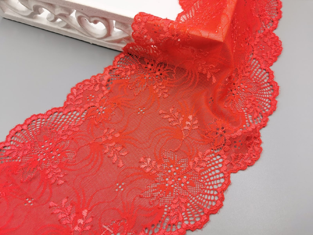 Эластичное кружево, 17см, красное, (Арт: EK-2728), м
