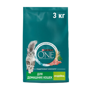 Сухой корм Purina ONE для взрослых кошек, с индейкой и злаками, 3 кг