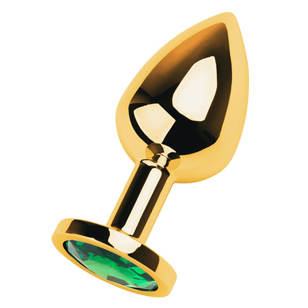 Золотистая анальная пробка 8см с изумрудным кристаллом ToyFa Metal 717005-7