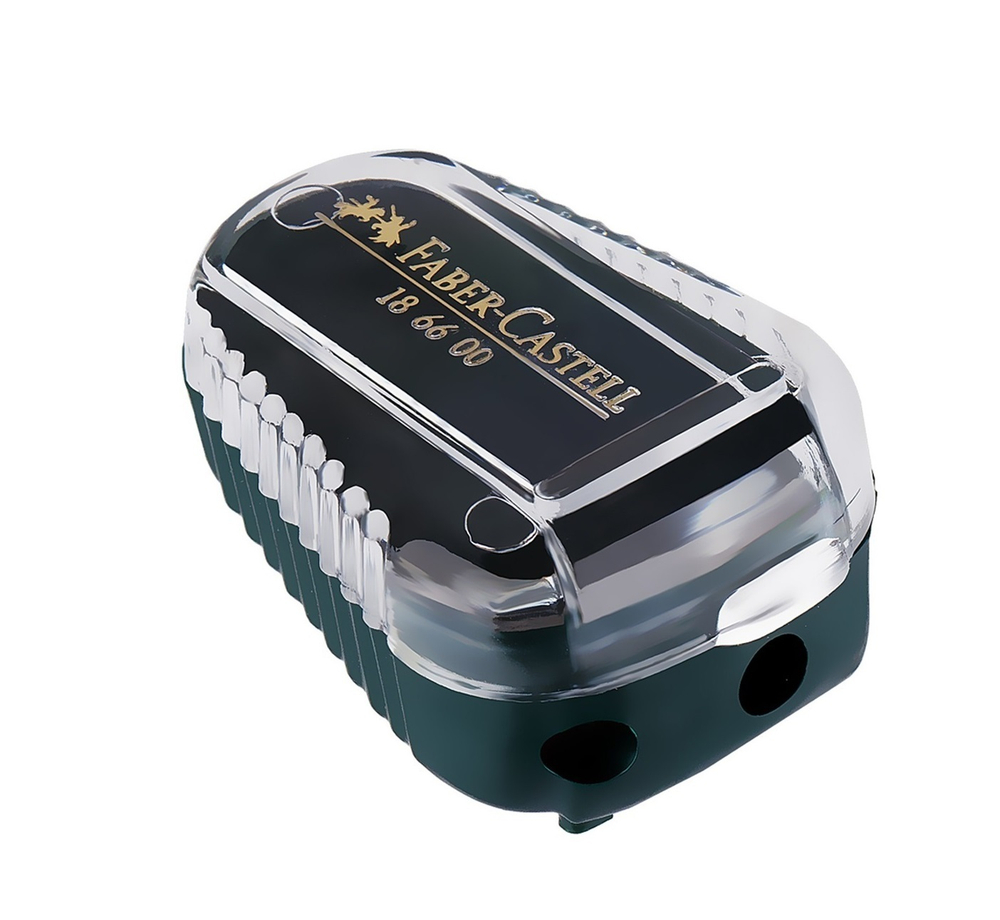 Точилка пластиковая для грифелей Faber-Castell "TK", 2 отверстия, контейнер, зеленая
