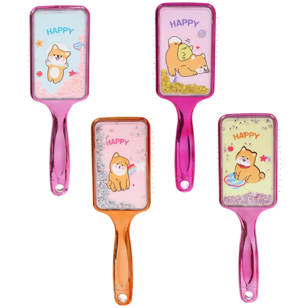 Расческа массажная зеркальная «Animals», милые корги, микс 4 цвета, 7*22 см (блистер Ultramarine)