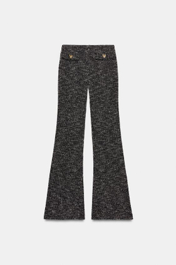 ZARA БРЮКИ FLARE С РЕЛЬЕФНОЙ СТРУКТУРОЙ, ЧЕРНЫЙ/БЕЛЫЙ