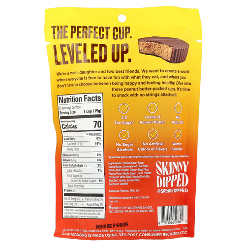 SkinnyDipped, Чашки с арахисовой пастой из молочного шоколада, 90 г (3,17 унции)