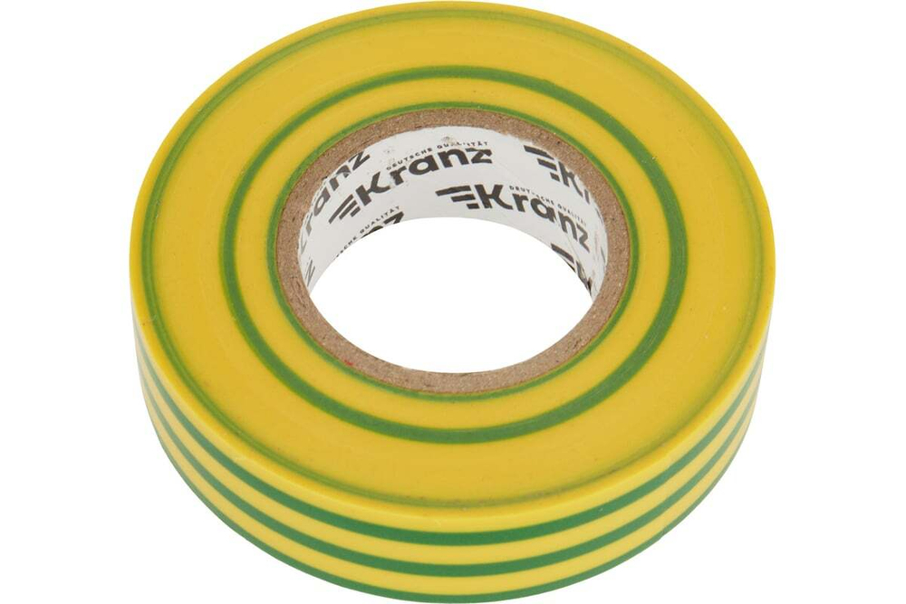 Профессиональная изолента ПВХ KRANZ 0,18х19 мм, 20 м, желто-зеленая KR-09-2807
