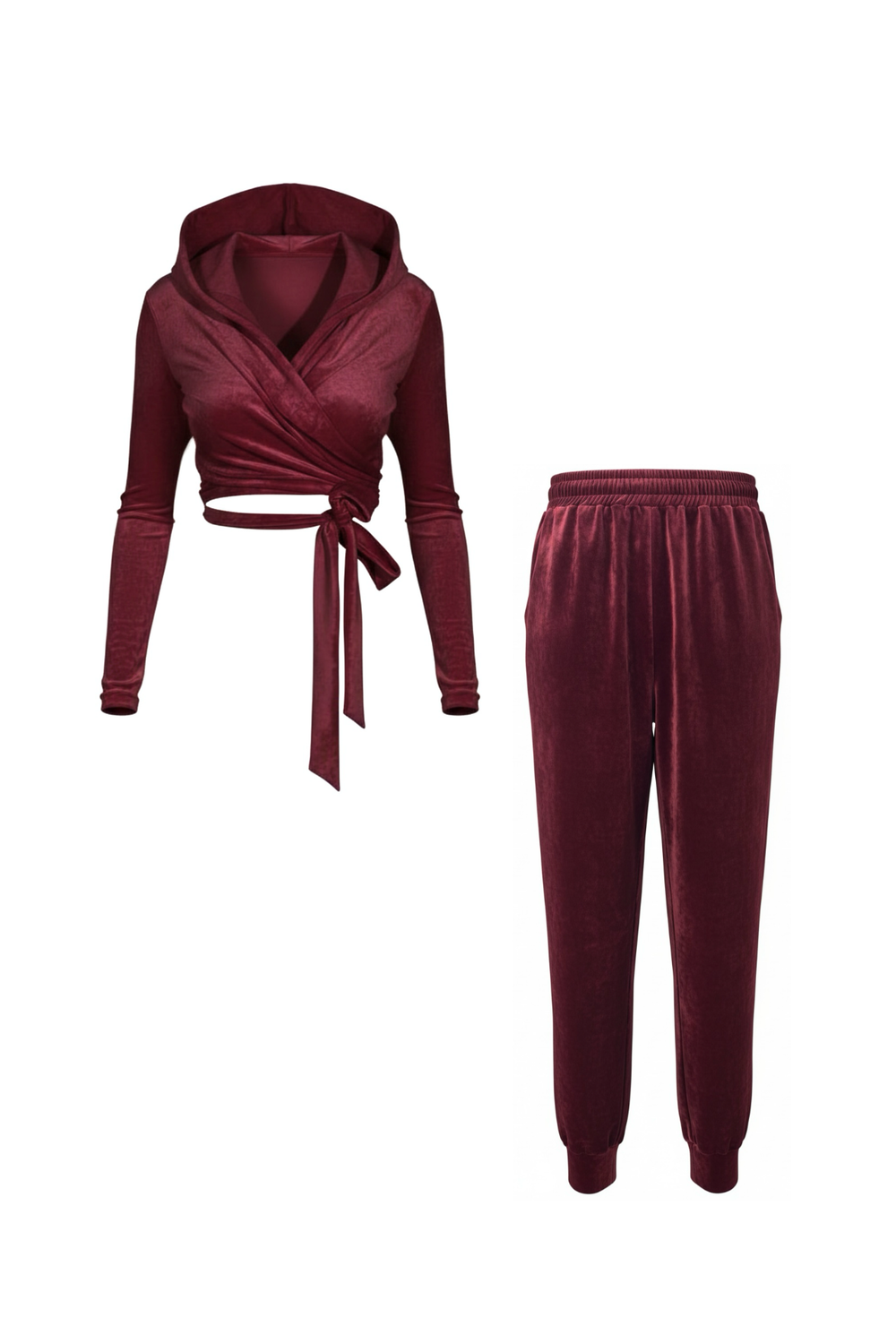 Костюм из велюра в винном