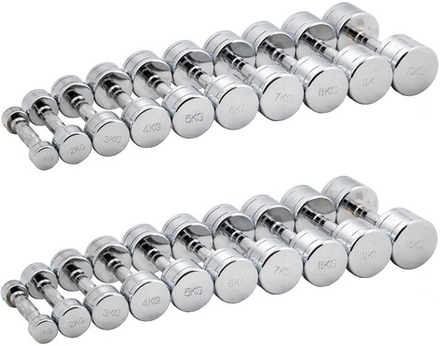 Гантельный ряд хромированный (шаг 1 кг, 10 пар) PROFI-FIT 1-10 кг