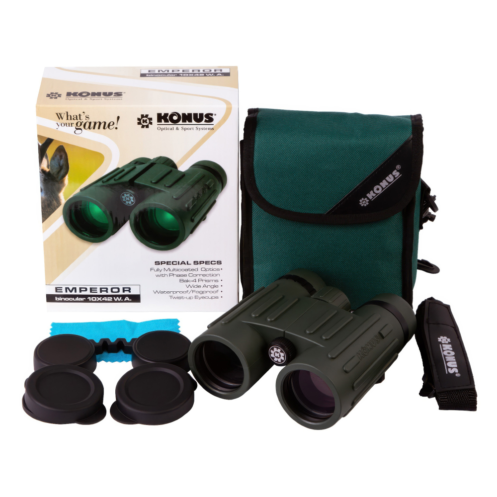 Бинокль Konus Emperor 10x42 WA Green — комплект поставки