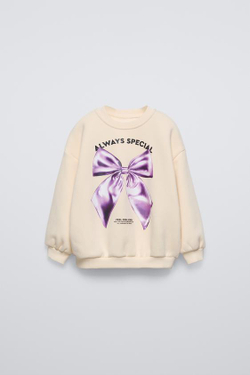 ZARA ТОЛСТОВКА С ПРИНТОМ, ЭКРЮ