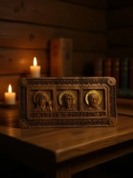 Авто икона триптих освященная резная из массива дуба.