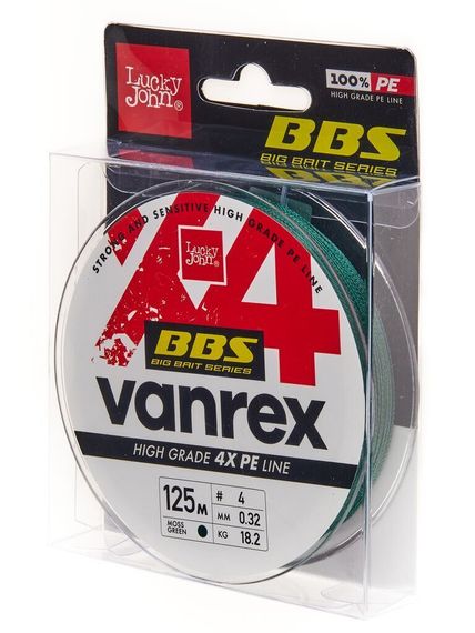 Леска плетёная Lucky John Vanrex BBS х4 BRAID Moss Green 125 м, 0,32 мм