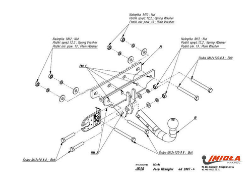 Фаркоп IMIOLA J.028 Jeep Wrangler 2007-(паспорт и сертификат в комплекте)(без электрики)