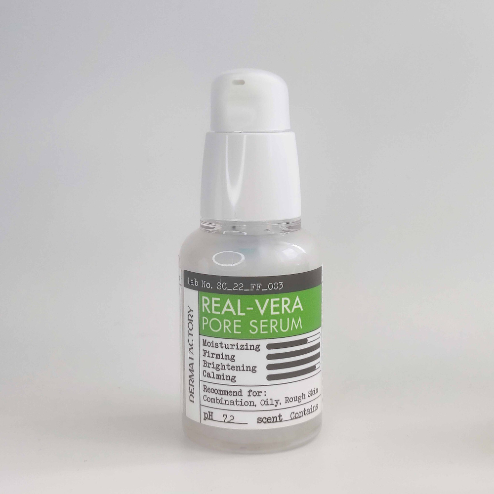 DERMA FACTORY Сыворотка для лица сужающая поры с экстрактом алоэ вера, REAL-VERA PORE SERUM,30 мл.