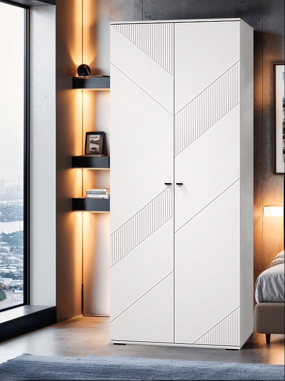 Шкаф-пенал с полками и штангойКашемир 45х58х221 см