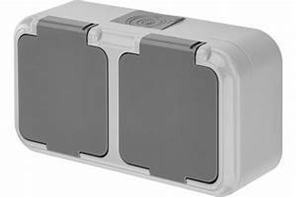 Розетка 2-местная серый наруж уст.IP54 ОУ 10А-250В, Atlantic 5-203-03