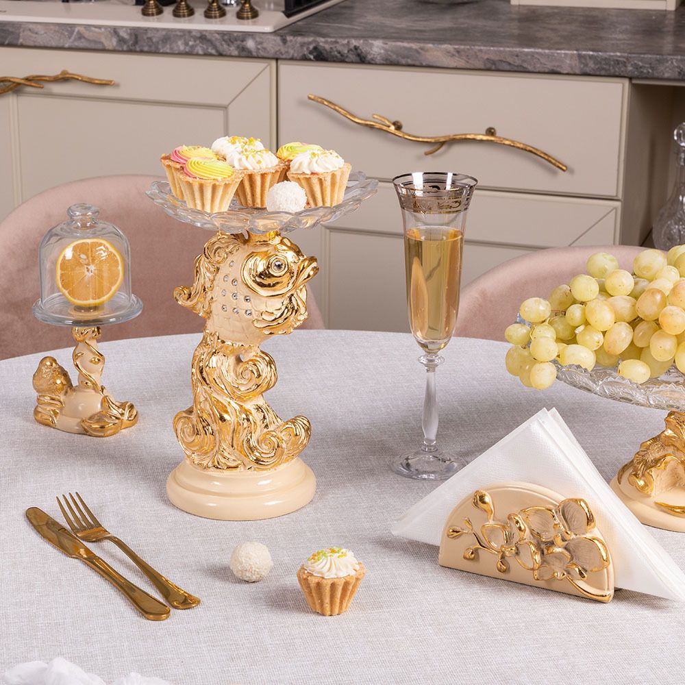 Фруктовница Заветное желание Айвори с чашей из стекла