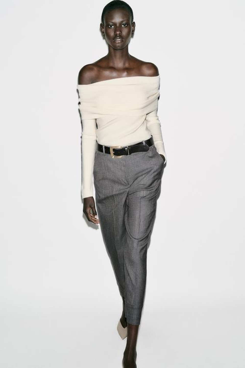 ZARA БРЮКИ С РЕМНЕМ И ОТВОРОТАМИ, ТЕМНО-СЕРЫЙ