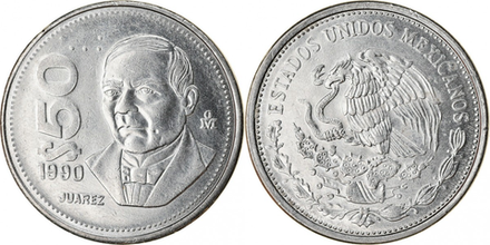 Мексика 50 песо, 1988 - 1992 Бенито Хуарес UNC