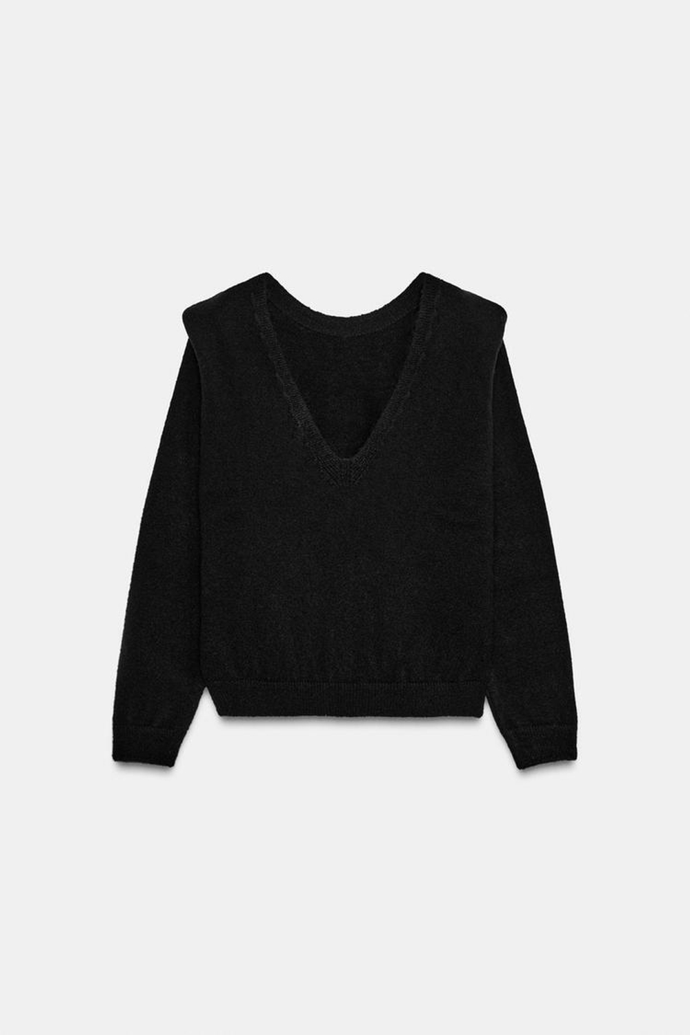 ZARA ДЖЕМПЕР ВЯЗАНЫЙ С V-ОБРАЗНЫМ ВЫРЕЗОМ СЗАДИ И ПОДПЛЕЧНИКАМИ, ЧЕРНЫЙ