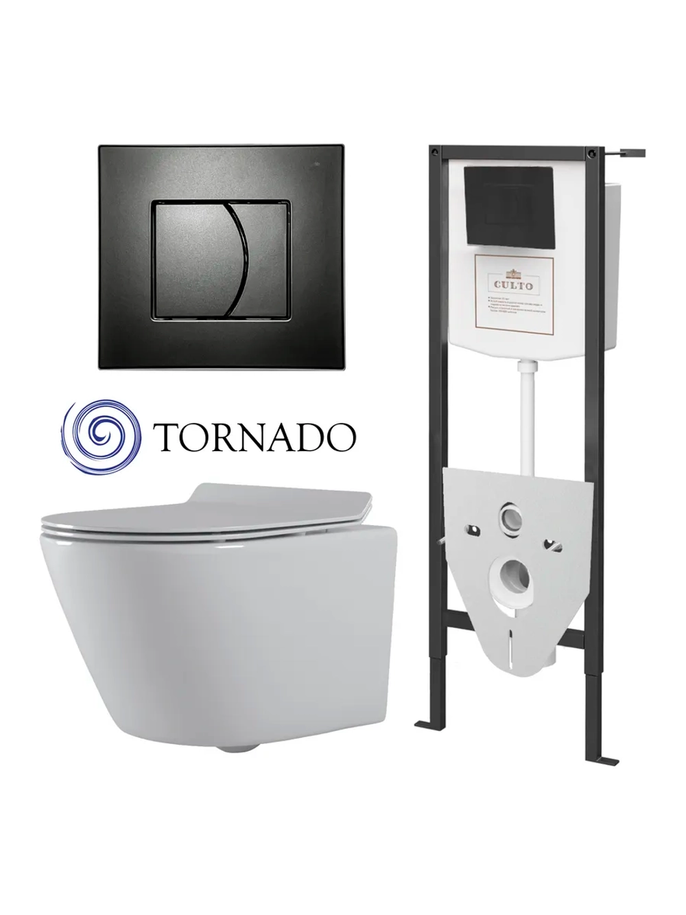 Инсталляция с подвесным унитазом TOR черная кнопка