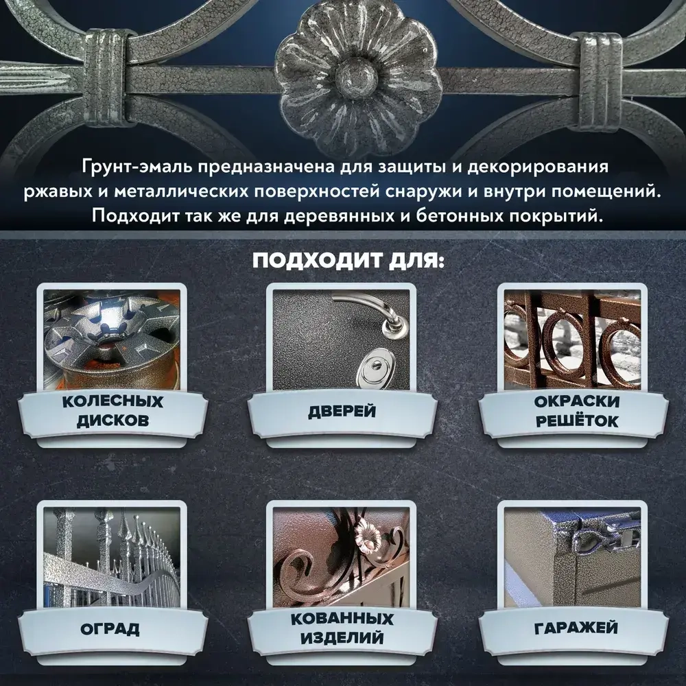 Молотковая краска по металлу MOKKE, цвет Серебристый, 0,8 кг, грунт-краска по ржавчине