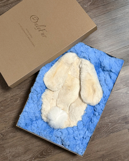 Вязаный детский плед из натурального меха рекс "Зайчик" 120х80 см (голубой)