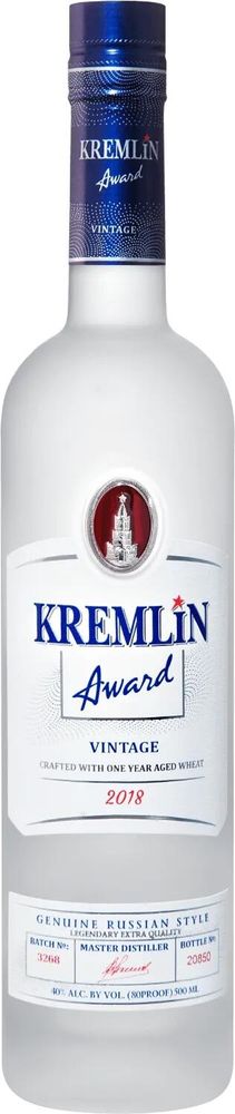 Водка "КРЕМЛИН ЭВОРД ВИНТАЖ" ("KREMLIN AWARD VINTAGE")  креп 40%, емк 0,5л