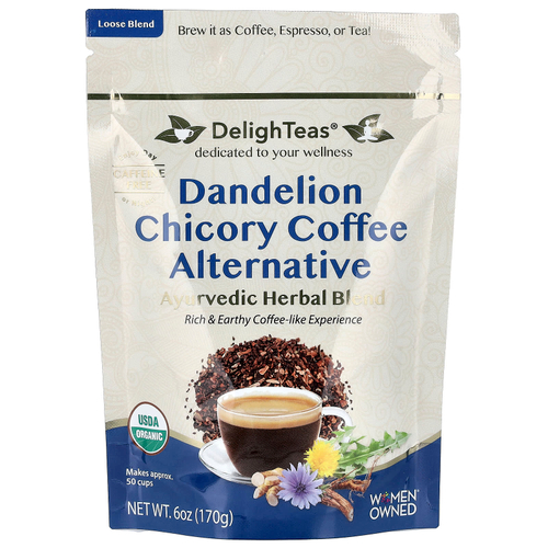 DelighTeas, аюрведическая травяная смесь, одуванчик и цикорий, альтернатива кофе, без кофеина, 170 г (6 унций)