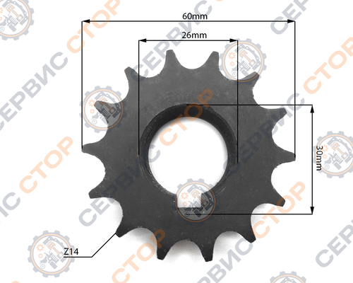 Звездочка привода малого редуктора 195N Z-14, ф=25 мм.