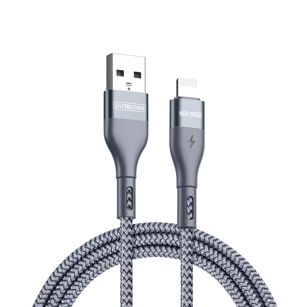 Кабель в тканевой оплетке длина 200см (2м) с разъемом USB-A на Lightning с быстрой зарядкой PD 12W от Duzzona, серия A7 Cable