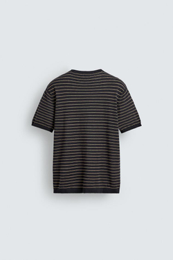 ZARA ТРИКОТАЖНАЯ ФУТБОЛКА ИЗ ЛЬНА И ХЛОПКА В ПОЛОСКУ, МОРСКОЙ СИНИЙ