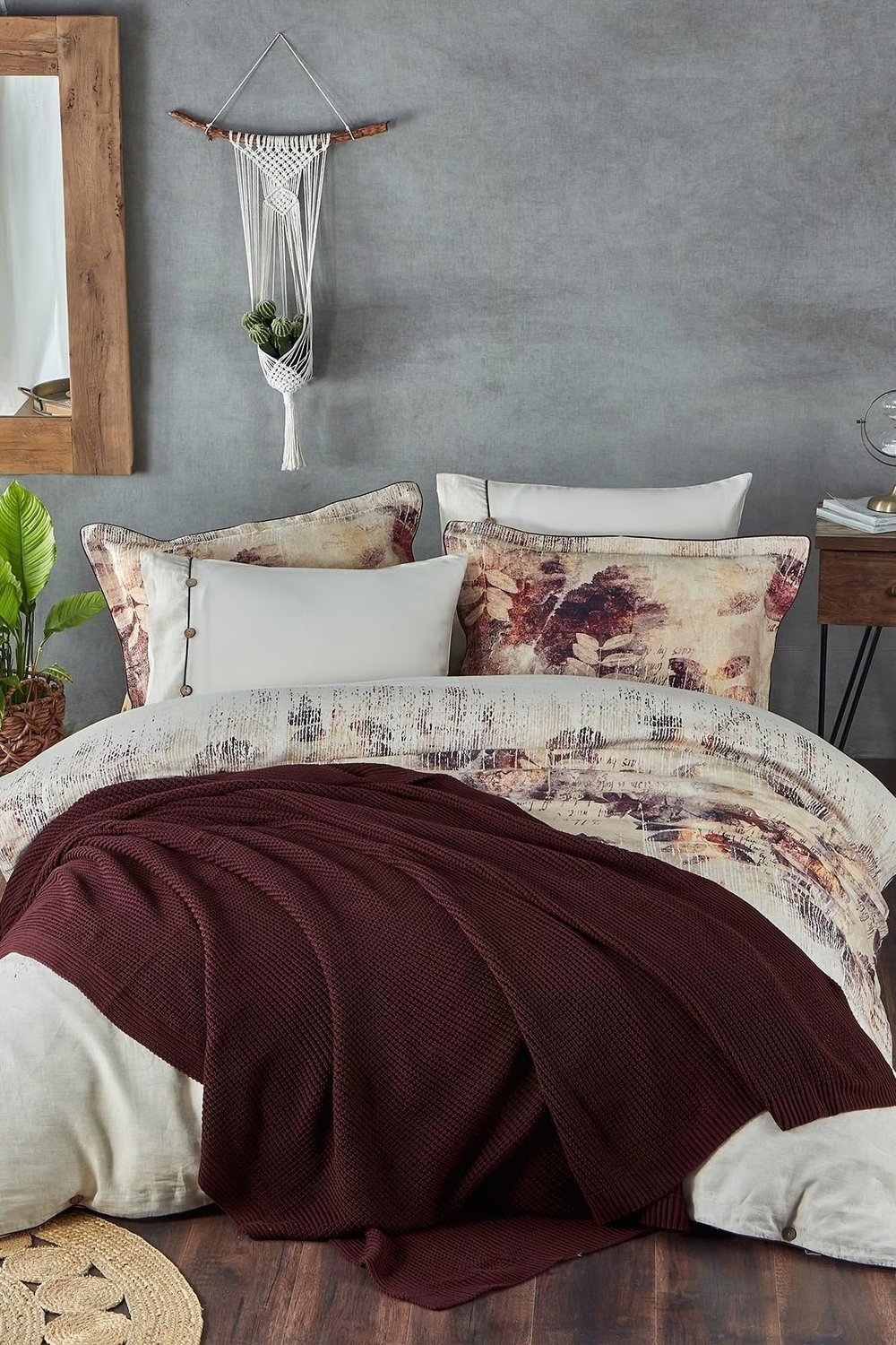 Вязанный плед из органического хлопка Alina Ecocotton 160x220 Bordo