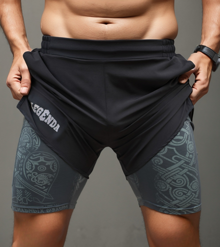 Шорты двойные тренировочные LEGENDA Варяги черный