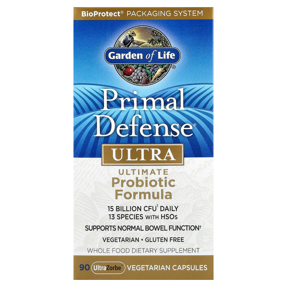 Garden of Life, Primal Defense®, Ultra, усовершенствованная формула с пробиотиками, 90 вегетарианских капсул UltraZorbe™