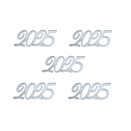 Топпер Мини "2025" №2, серебро , акрил, 5 шт