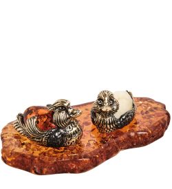 Народные промыслы AM-1352 Фигурка «Уточка и селезень» (латунь, янтарь)