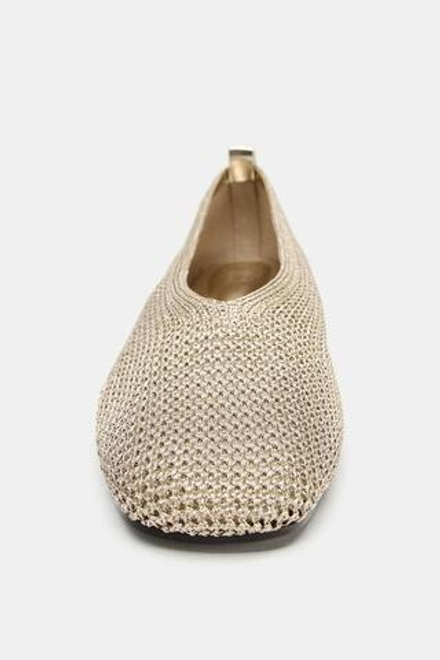 ZARA ПЛЕТЕНЫЕ БАЛЕТКИ С МЕТАЛЛИЧЕСКИМ ЭФФЕКТОМ, ЗОЛОТИСТЫЙ