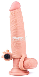 Телесная насадка-удлинитель с вибрацией - 19 см. (Цвет: телесный)