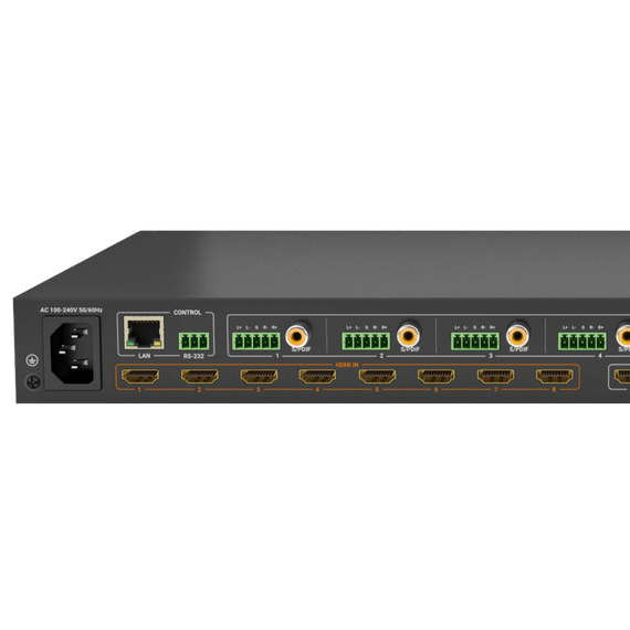 Wyrestorm MX-0808-H2A-MK2 - матричный коммутатор 8x8 HDMI, поддержка 4K, HDMI2.0 (18 Гб/с), HDCP 2.2, де-эмбеддинг аудио, обратный звуковой канал.