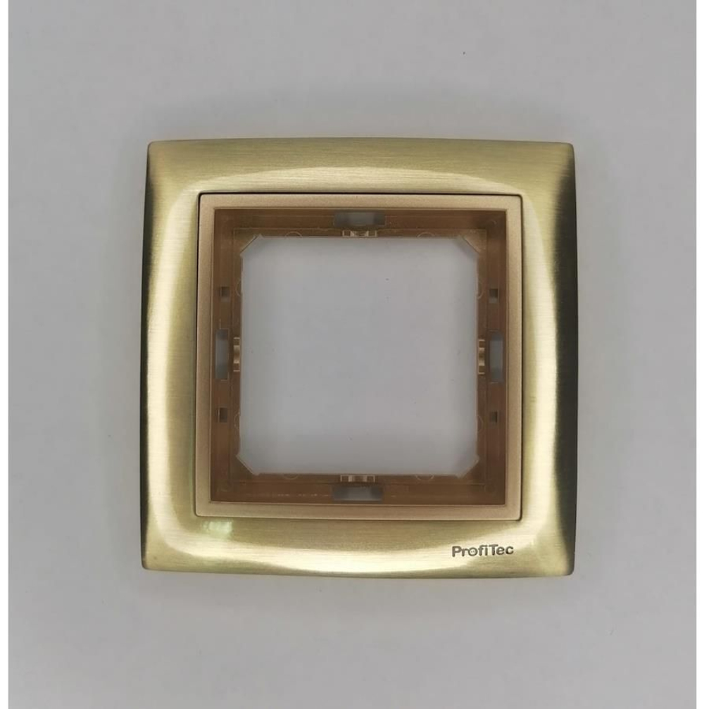 Рамка 1-я ProfiTec Tesla золото матовое метал + вставка шампань