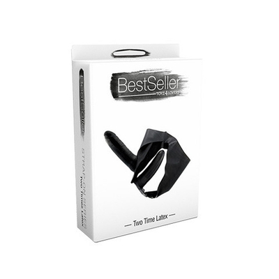 Чёрный латексный страпон с вагинальной пробкой STRAP ON WITH DOUBLE DILDO TWO TIMES LATEX - 16 см. (Цвет: черный)