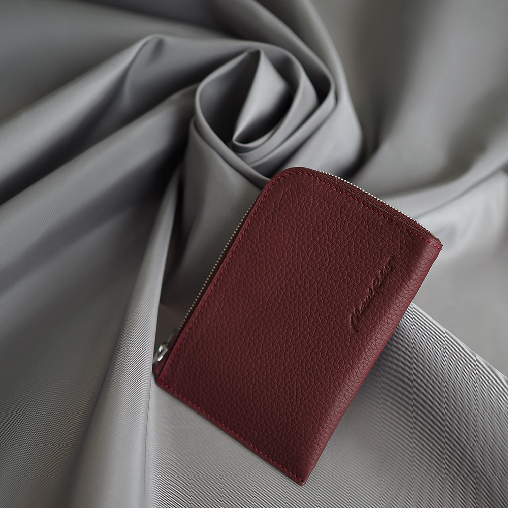 Кошелек женский кожаный, теленок бордового цвета