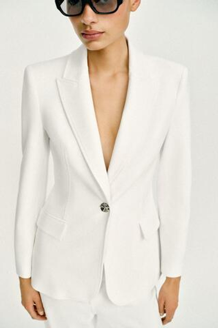 ZARA ПРИТАЛЕННЫЙ БЛЕЙЗЕР С ПОДПЛЕЧНИКАМИ, ЖЕЛТОВАТО-БЕЛЫЙ