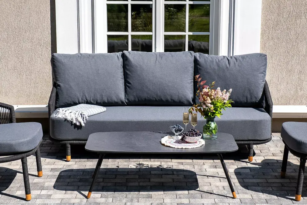 "Верона" лаунж-зона 5-местная плетеная из роупа (веревки), каркас алюминиевый темно-серый, роуп темно-серый