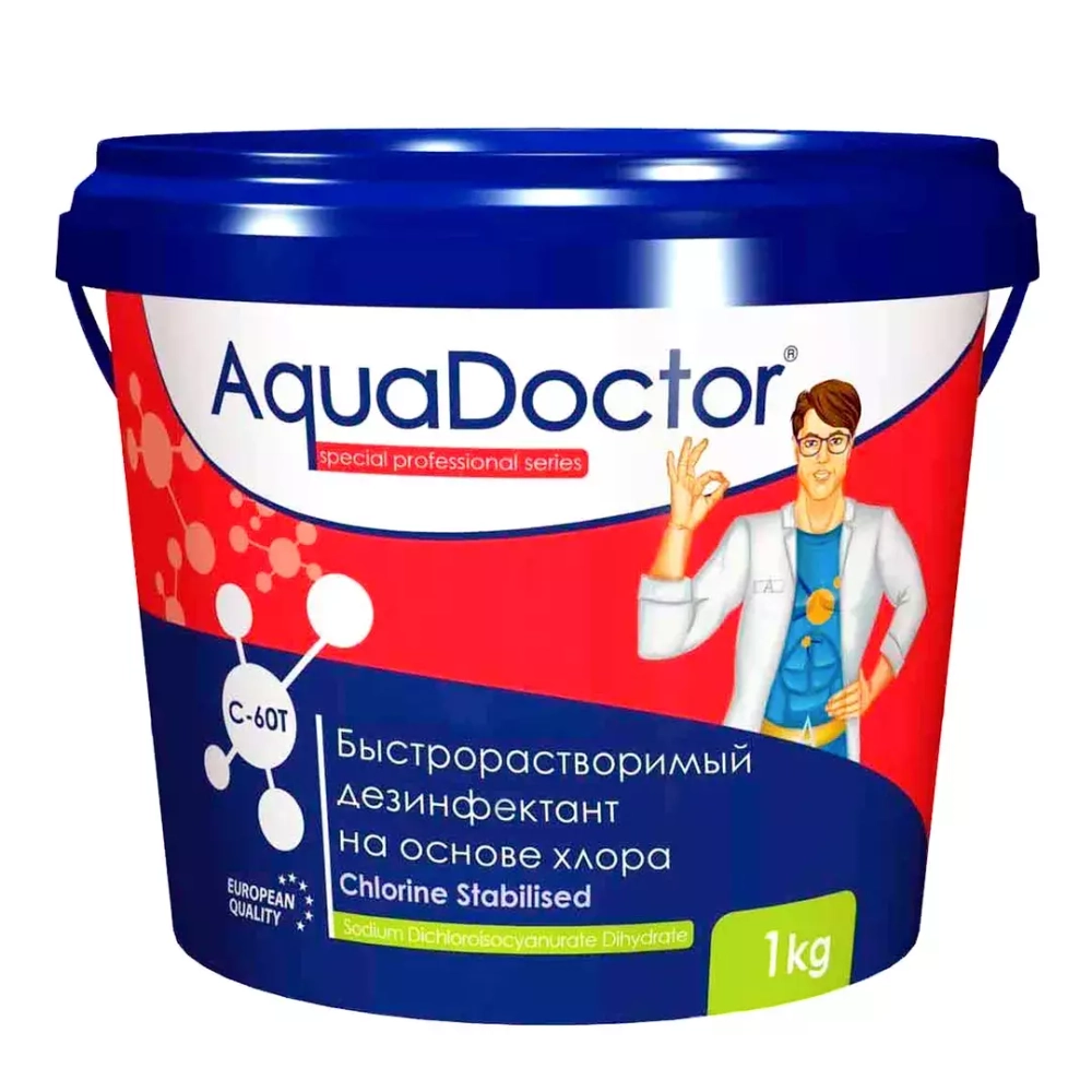 AquaDoctor C-60T - 1кг - Ударный хлор для бассейна в таблетках по 20гр