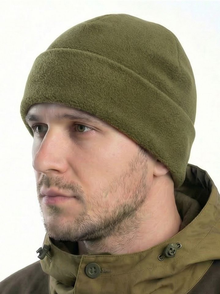 Шапка флисовая с отворотом (двойной флис) олива