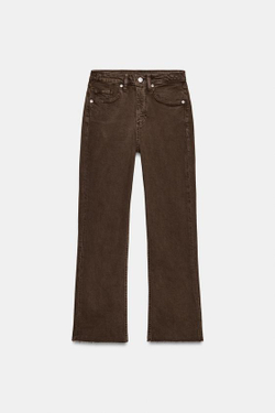 ZARA ДЖИНСЫ TRF CROPPED FLARE С ВЫСОКОЙ ПОСАДКОЙ, КОРИЧНЕВЫЙ